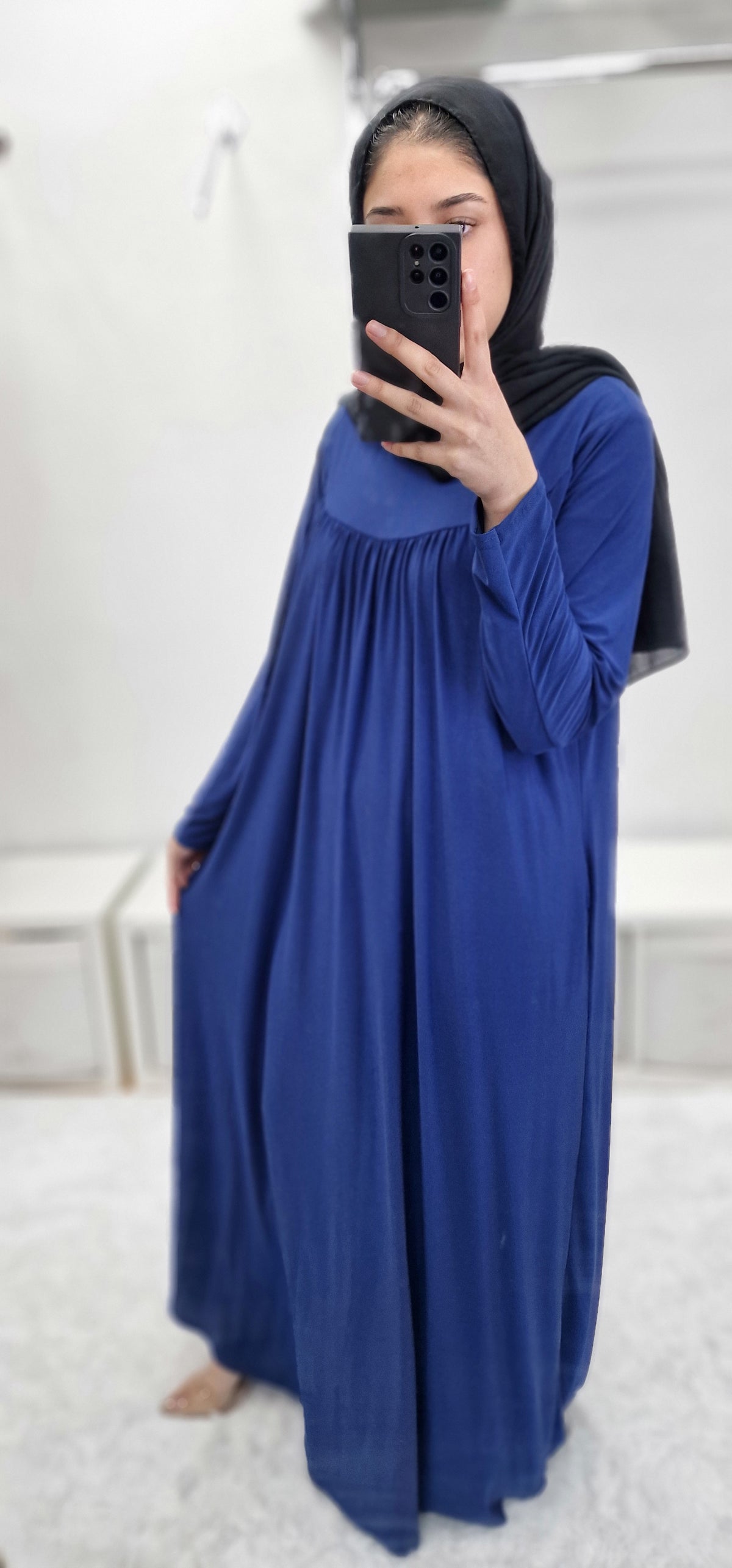 Lycra front pleat abaya blue