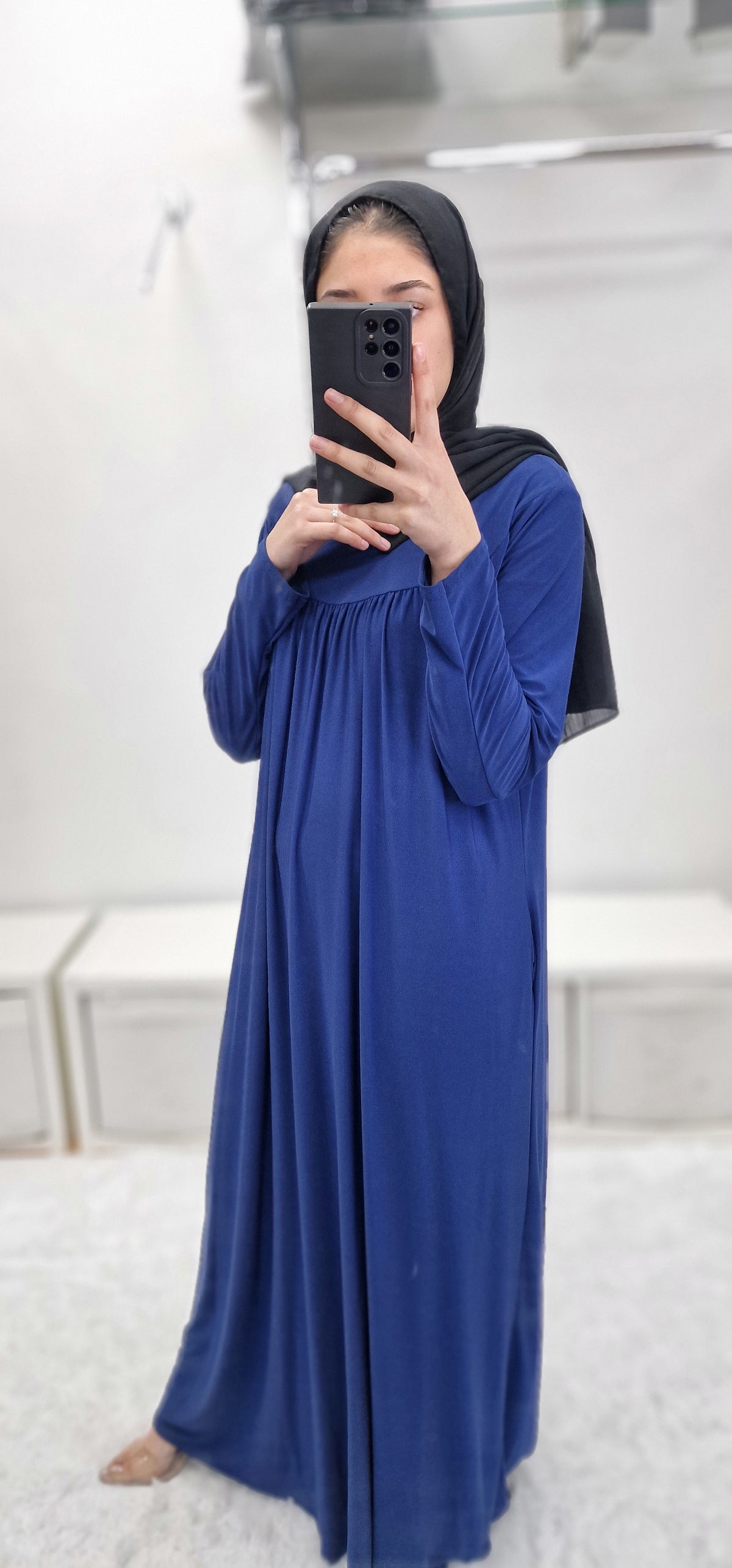 Lycra front pleat abaya blue