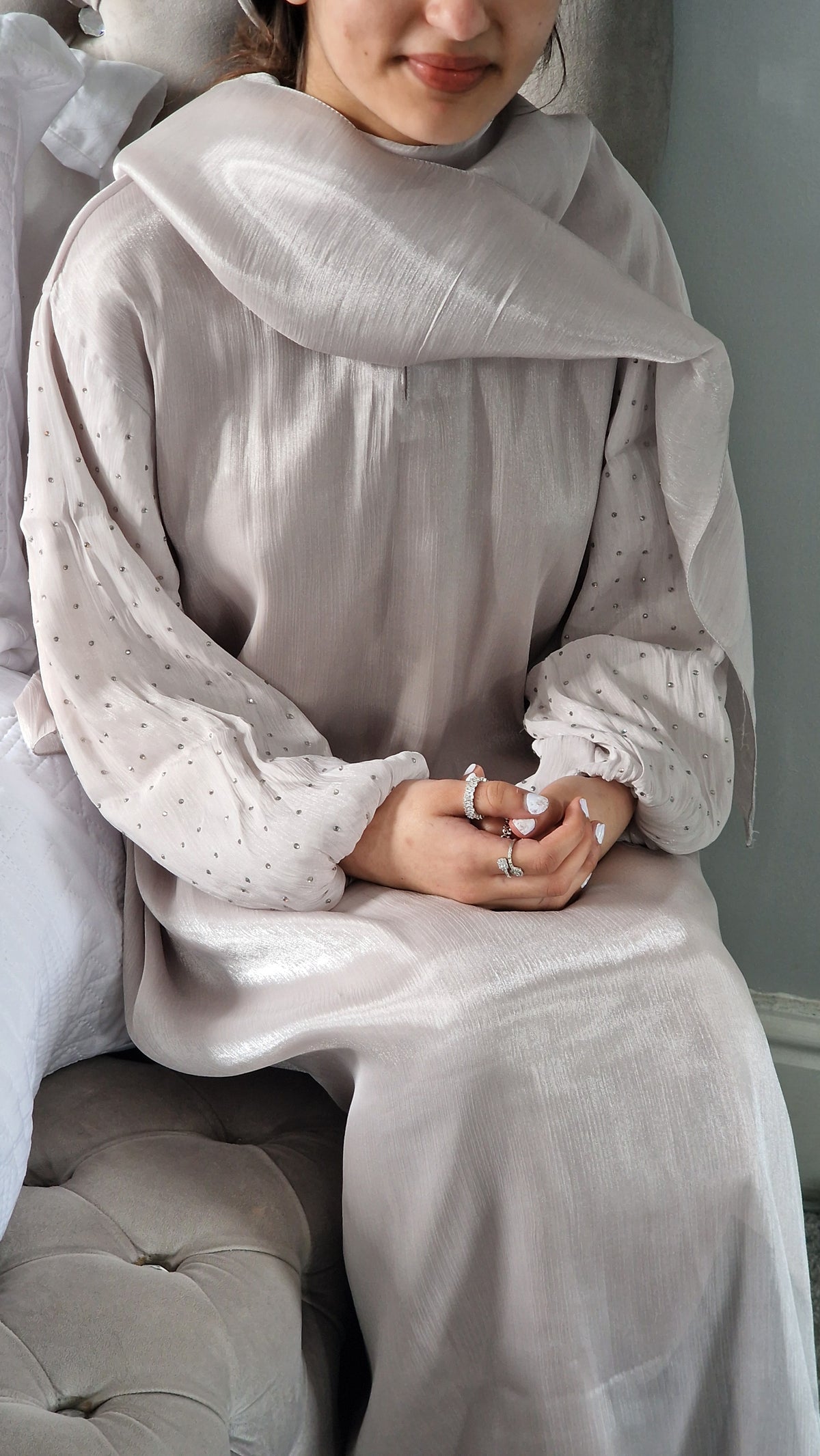 Ayla kids abaya light grey