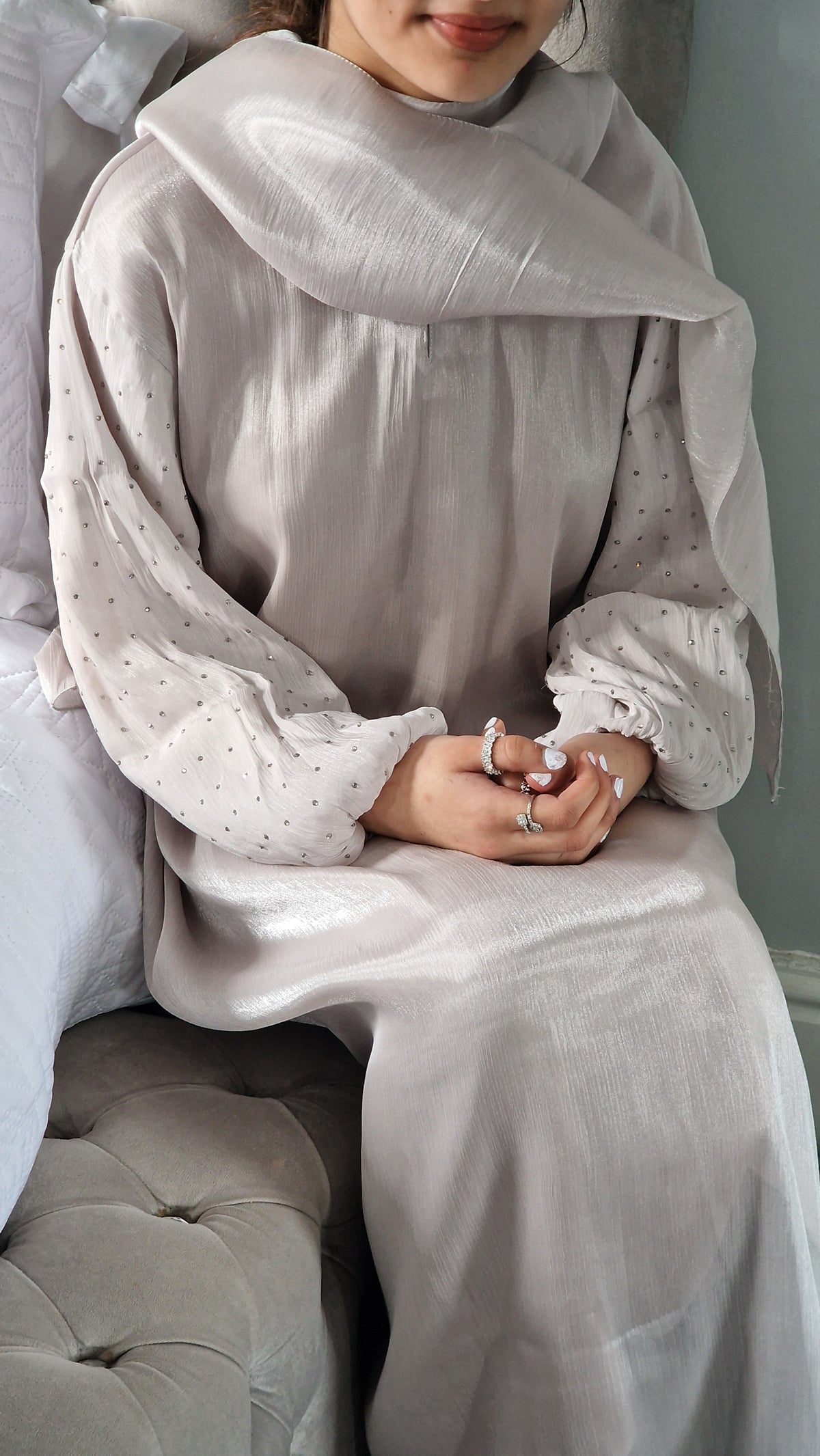 Ayla kids abaya light grey