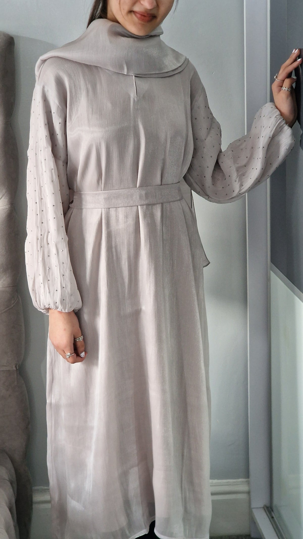 Ayla kids abaya light grey