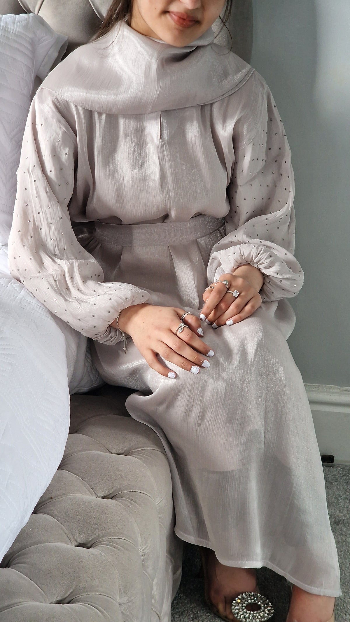 Ayla kids abaya light grey