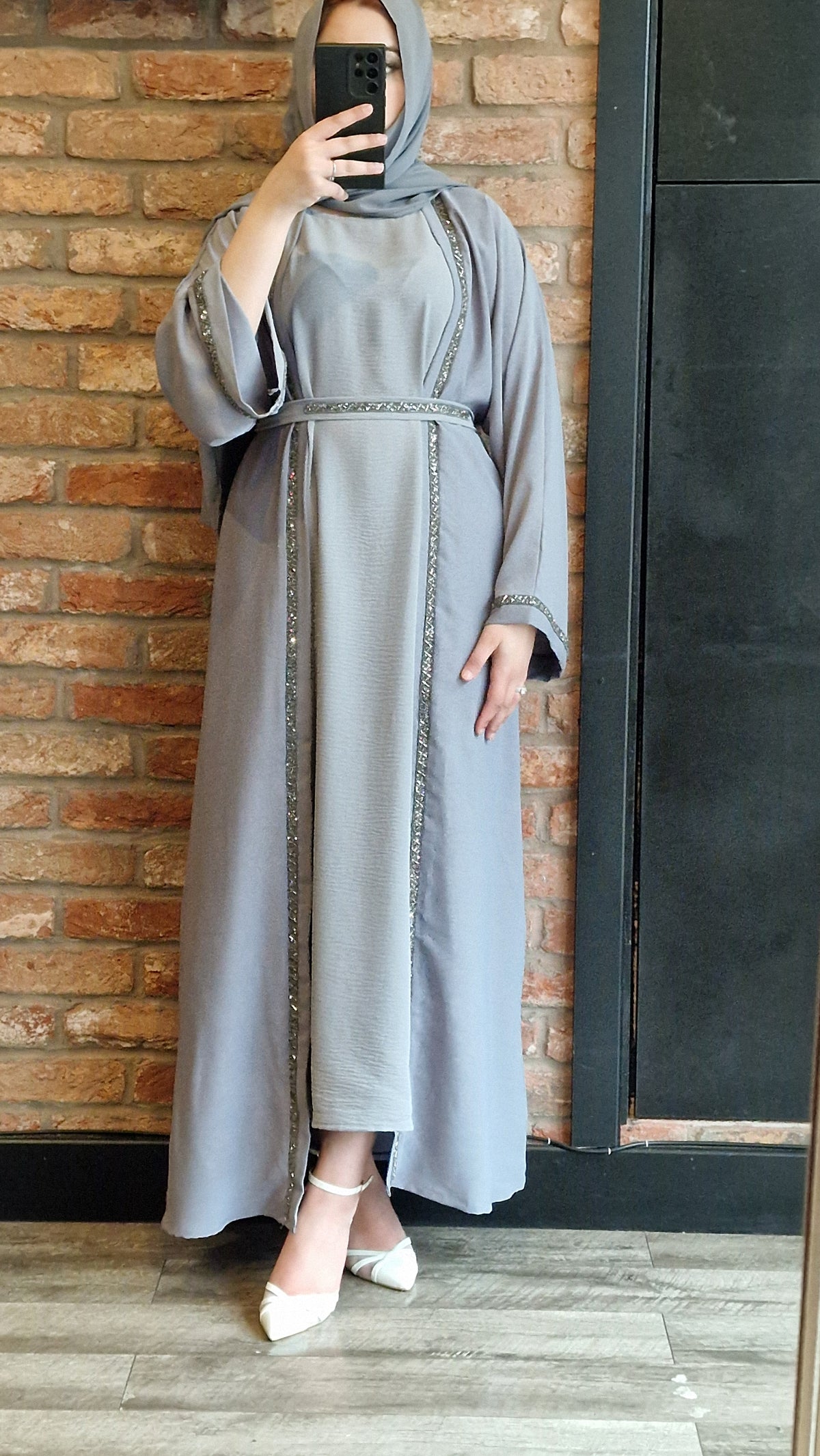 Halima Grey  open abaya