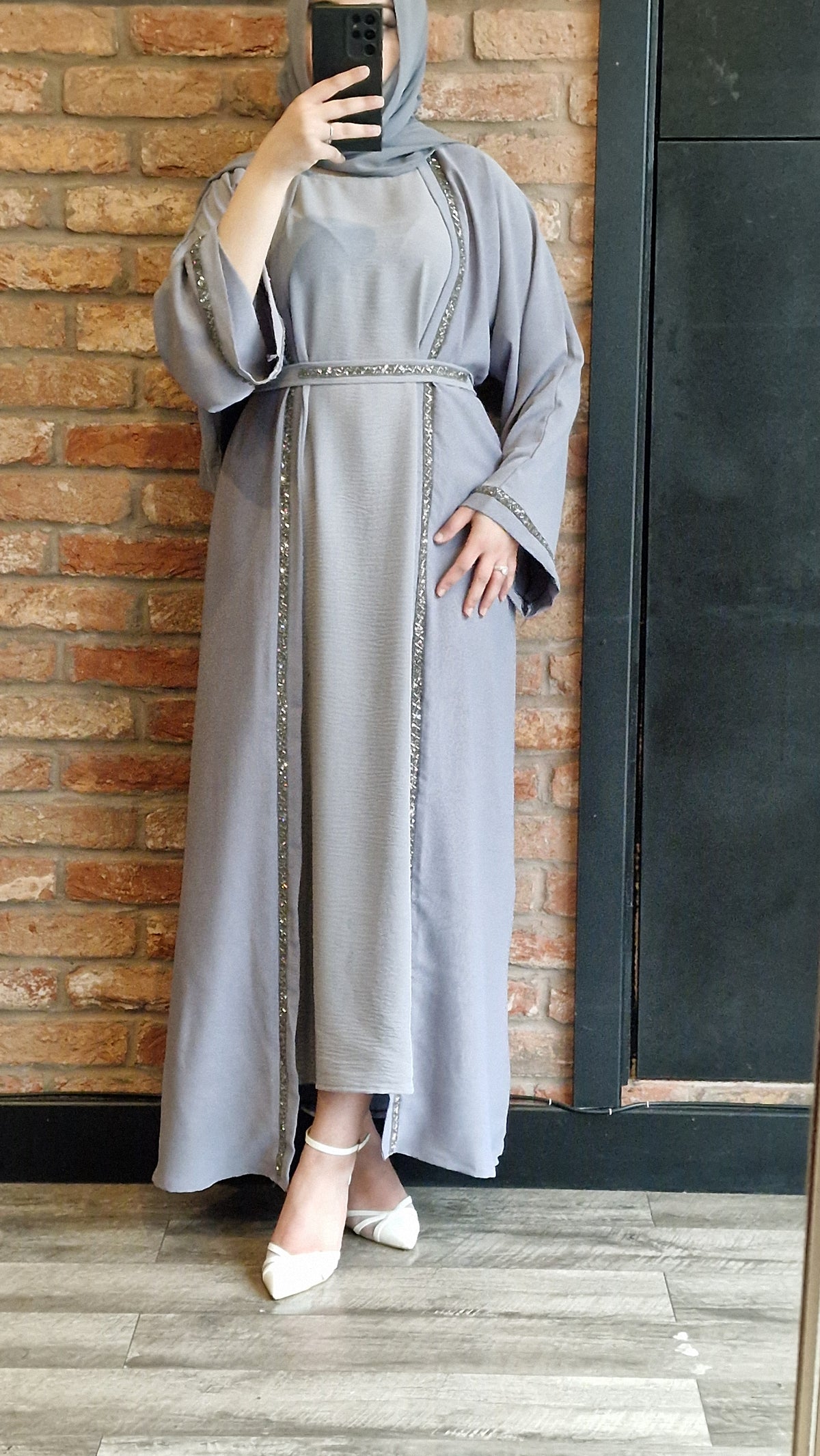 Halima Grey  open abaya