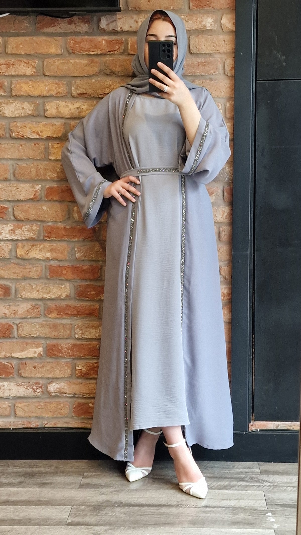 Halima Grey  open abaya