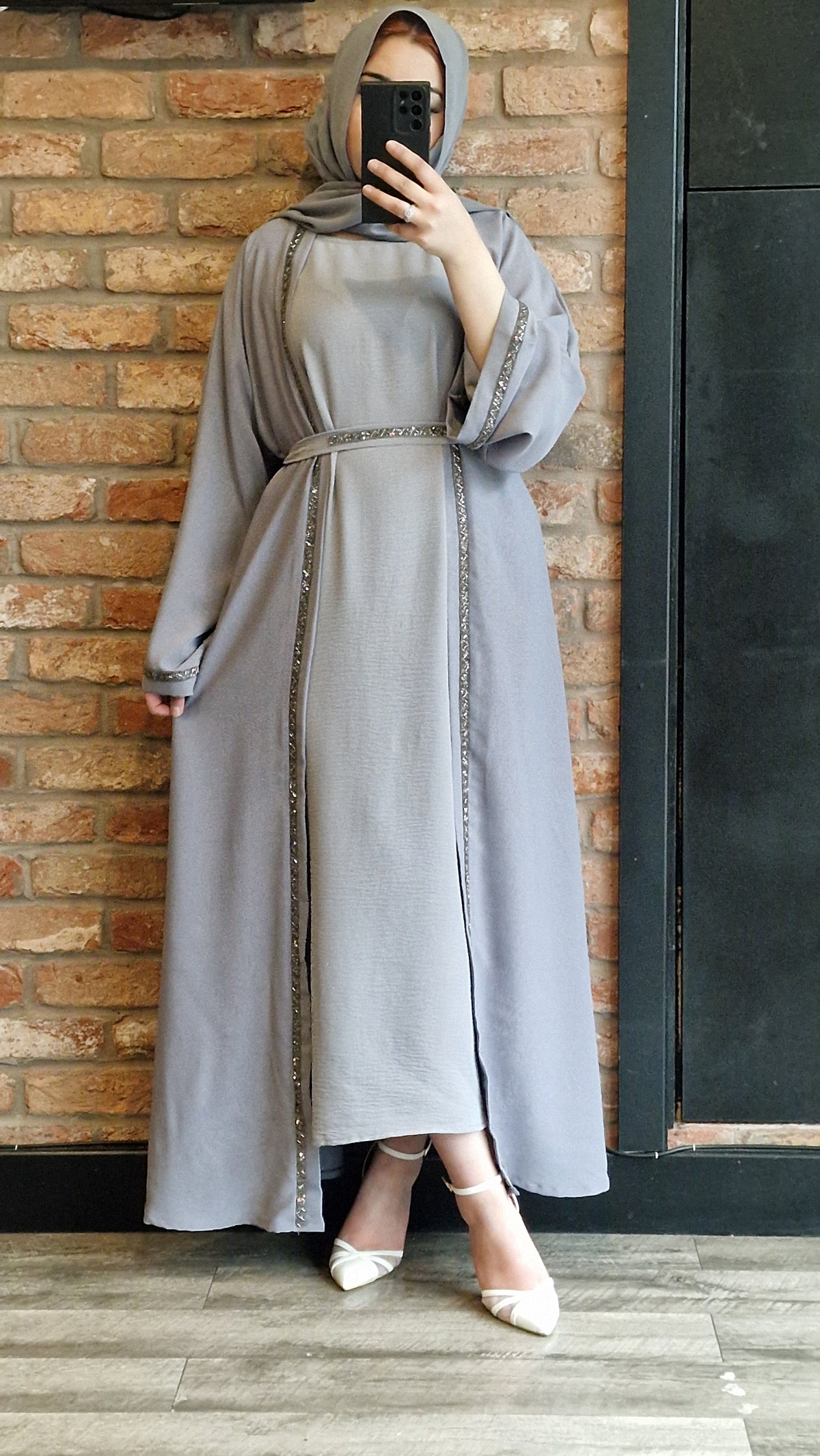 Halima Grey  open abaya