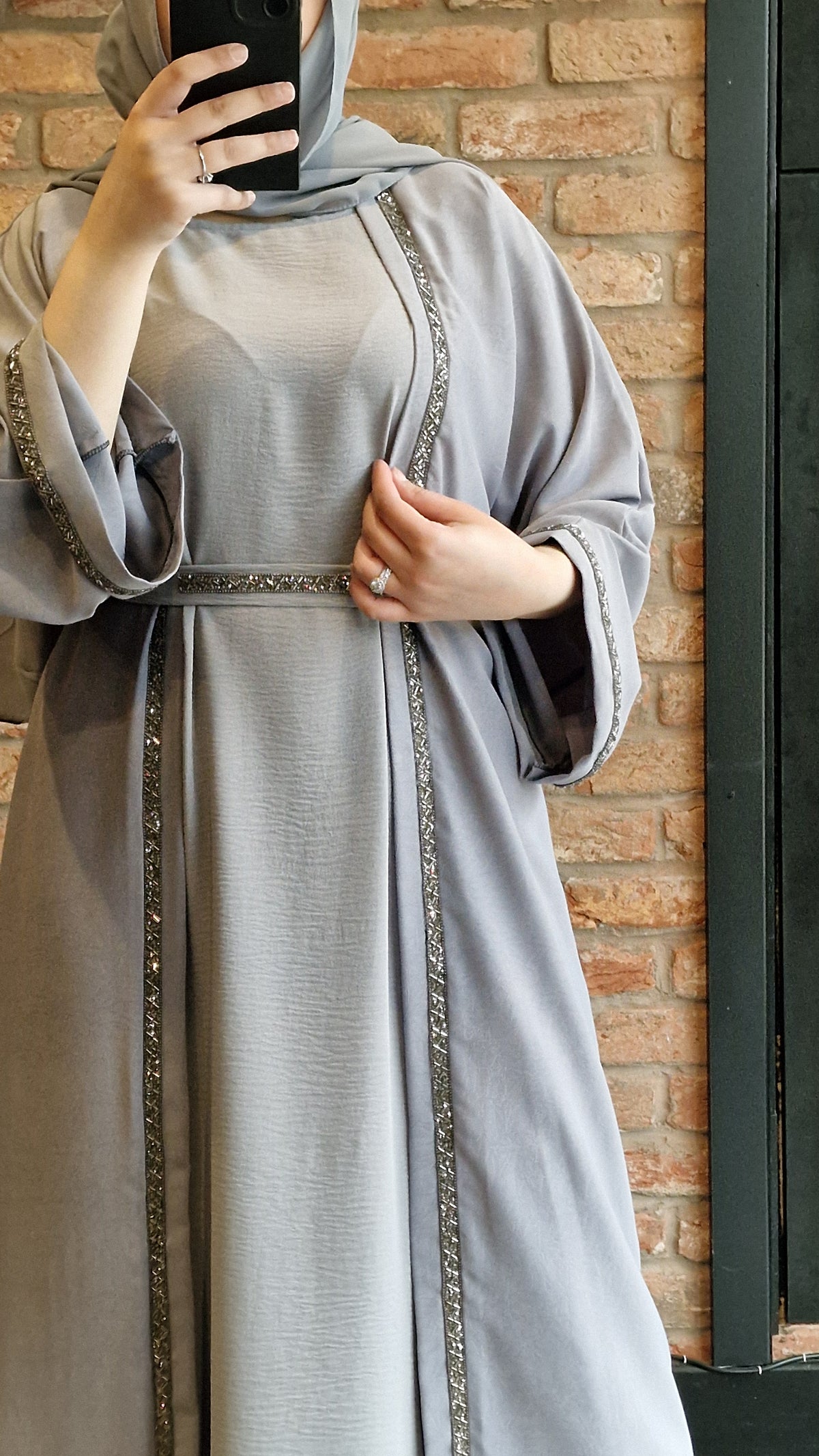 Halima Grey  open abaya