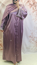 ANABIA purple open abaya luxury satin material