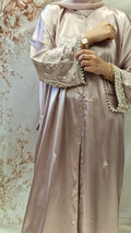 ANABIA pink open abaya luxury satin material
